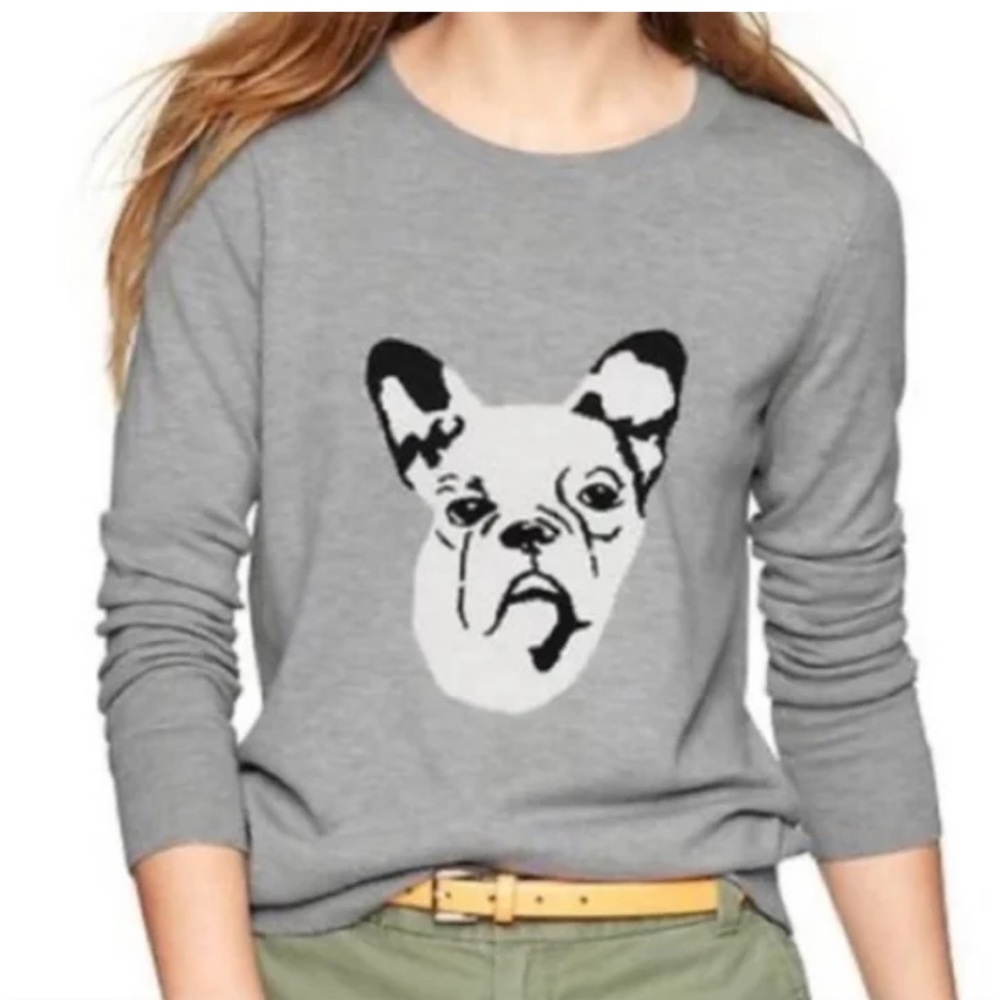 GAP Gray Wool-Blend Sweater Bulldog Graphic As Seen On Lydia Martin On Teen Wolf